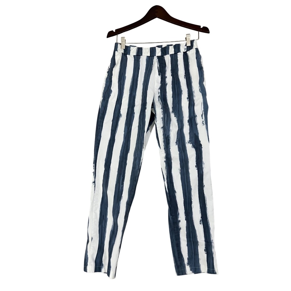 Amici by Baci Striped Pants Womens M Blue White Made in Italy Elastic Waist